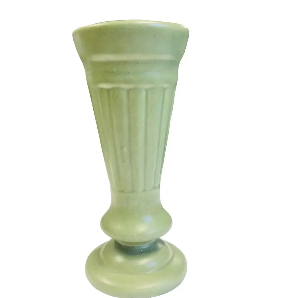 Vintage Haeger Pottery Arts & Crafts Light Green Vase 9 Inch Fluted 3.75 in Diam